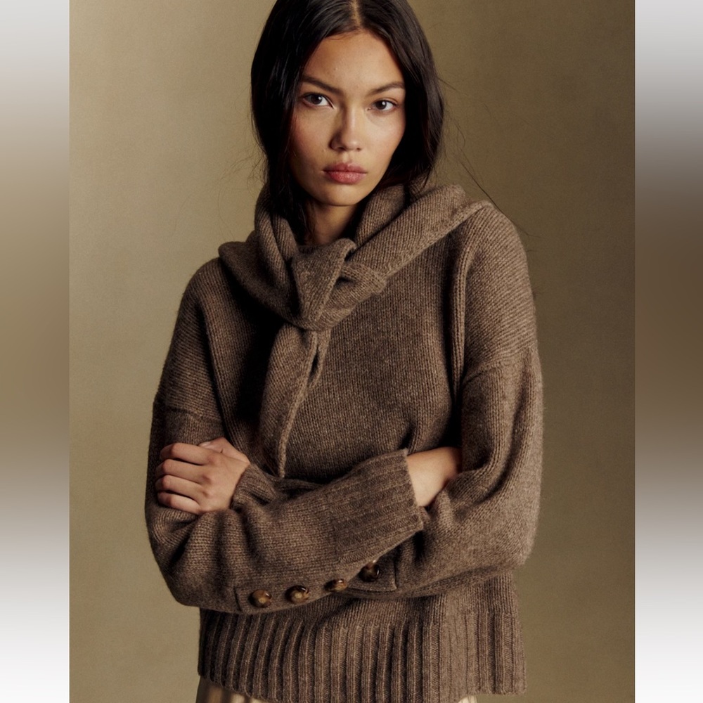 NWOT Sezane Taupe Sweater with Button Details - Picture 2 of 11